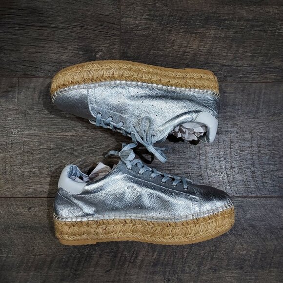 Steve Madden Silver Mars Platform Espadrill Laceup Full Leather Sneaker Shoe - Picture 12 of 12